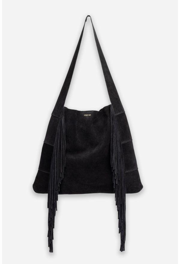 NERO ITALIAN SUEDE FRINGE HOBO