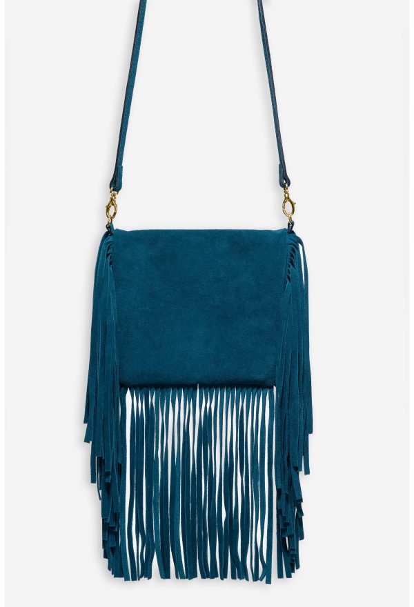 TEAL ITALIAN SUEDE FOLDOVER FRINGE CROSSBODY - Image 3