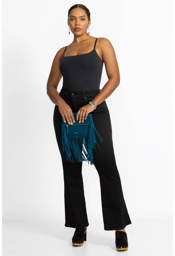 TEAL ITALIAN SUEDE FOLDOVER FRINGE CROSSBODY - Image 6