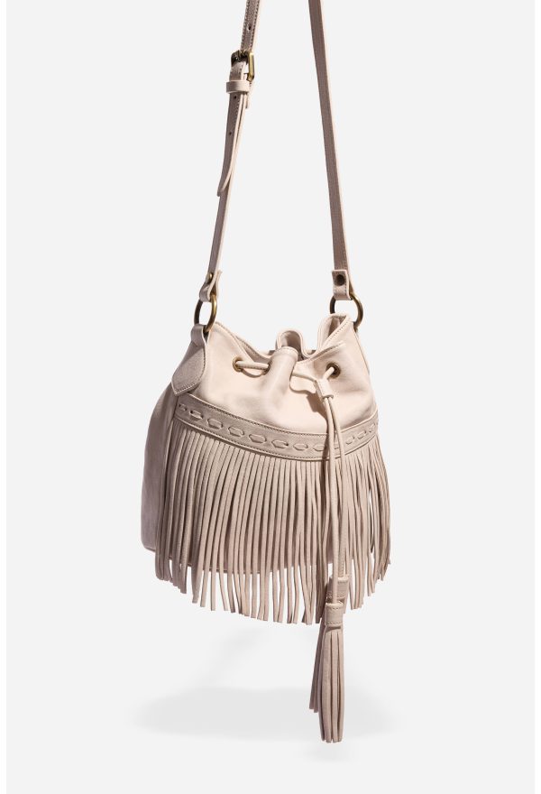ITALIAN LEATHER FRINGE BUCKET BAG - Image 2