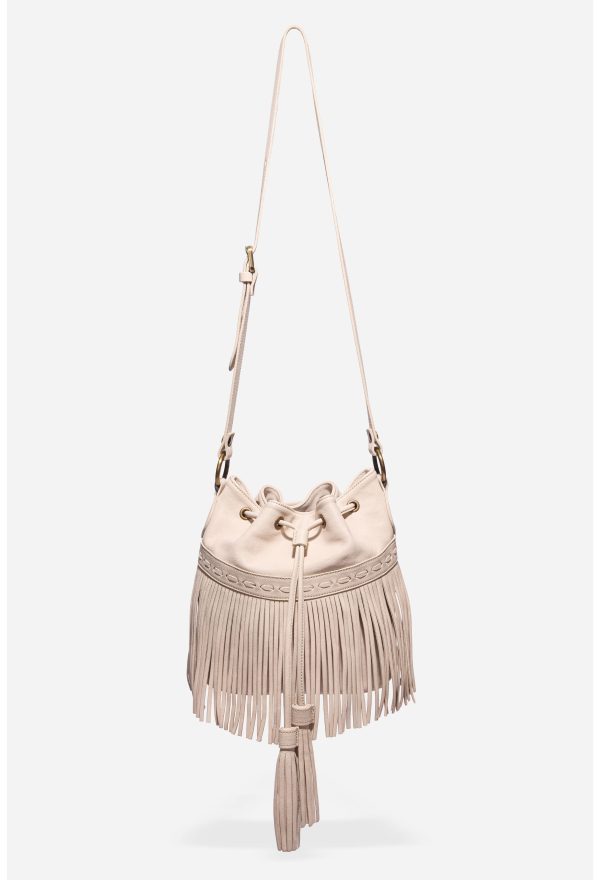 ITALIAN LEATHER FRINGE BUCKET BAG - Image 5