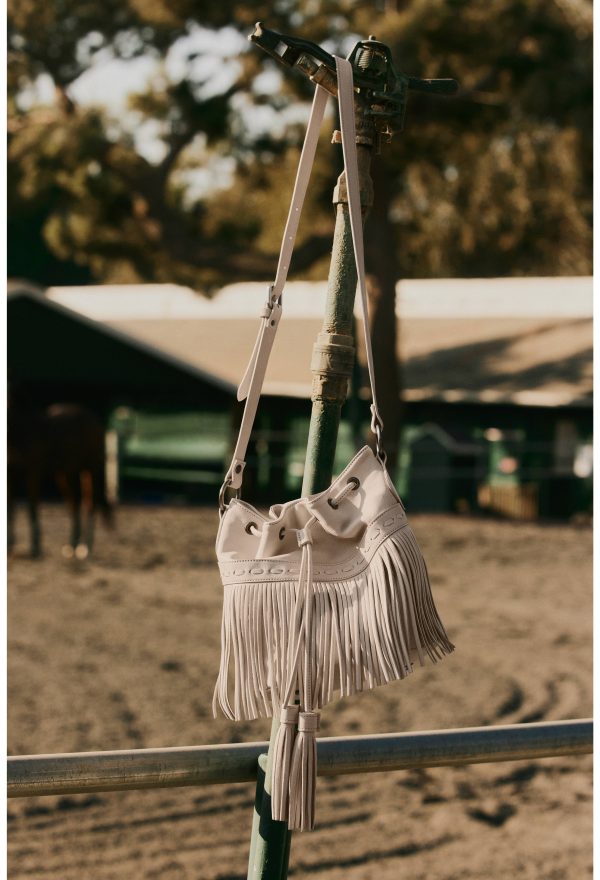 ITALIAN LEATHER FRINGE BUCKET BAG - Image 7