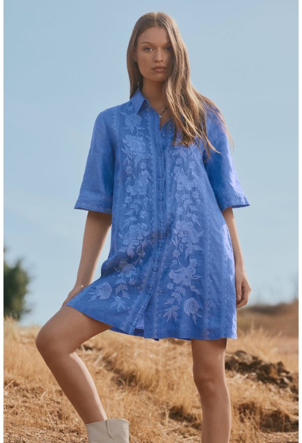 KIMONO SLEEVE LINEN SHIRT DRESS - Image 6