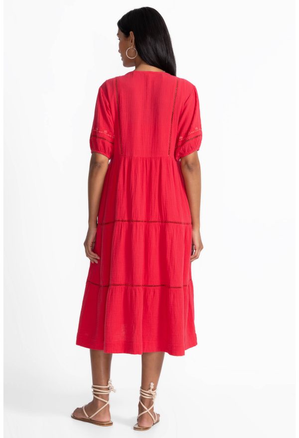 PUFF SLEEVE TIE NECK MIDI DRESS - Image 4