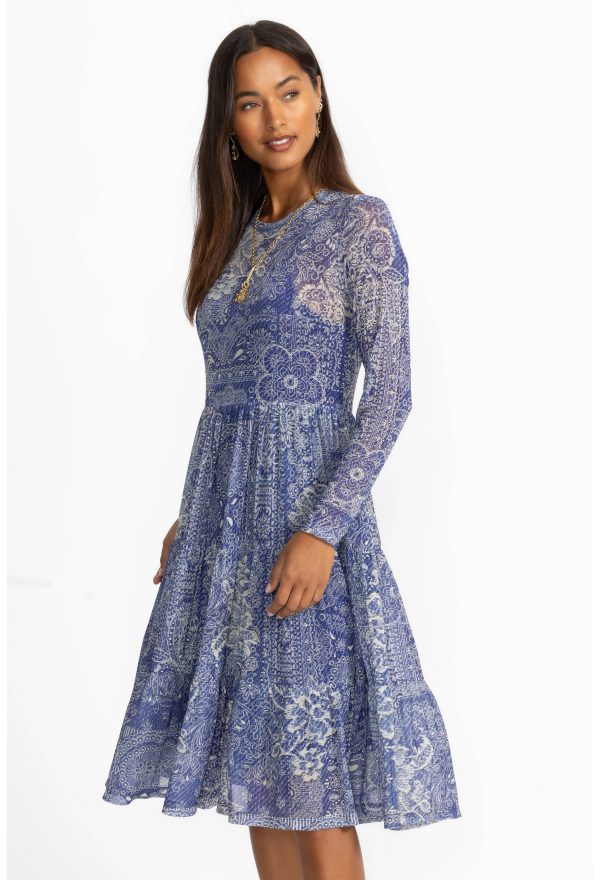 LONG SLEEVE MESH TIERED DRESS