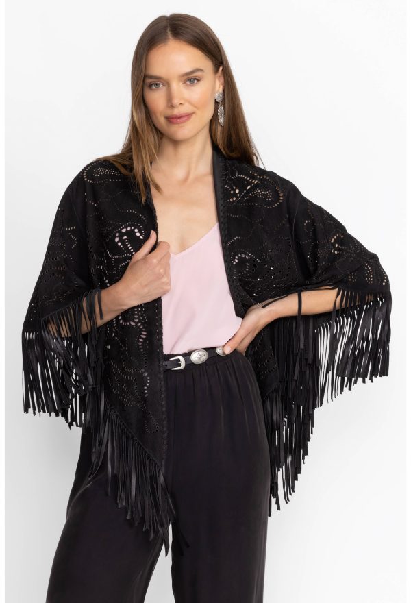 LASER CUT SUEDE PONCHO