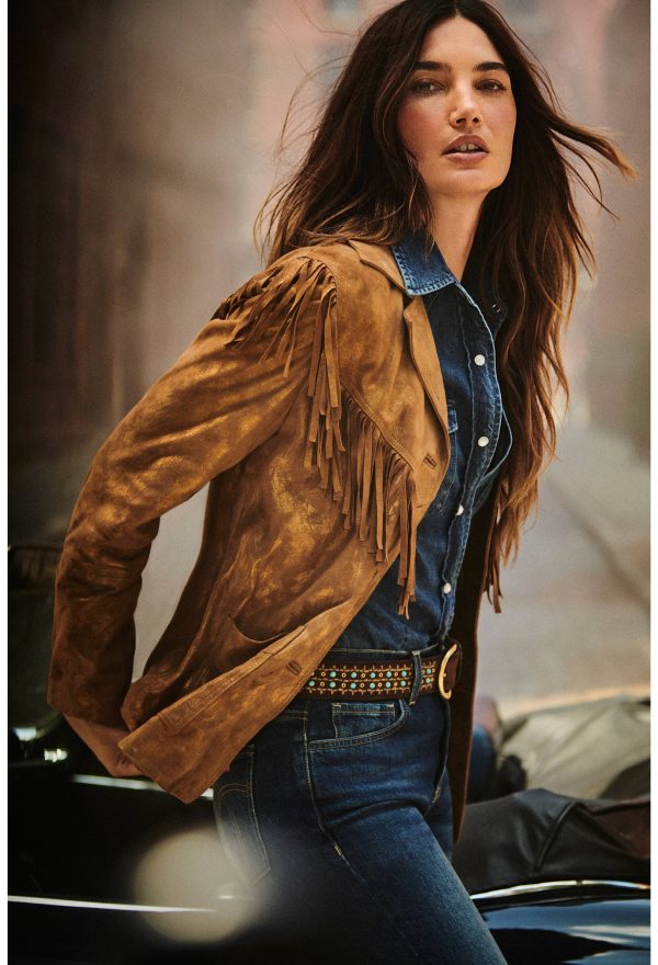 GOLD SHIMMER ITALIAN SUEDE FRINGE JACKET
