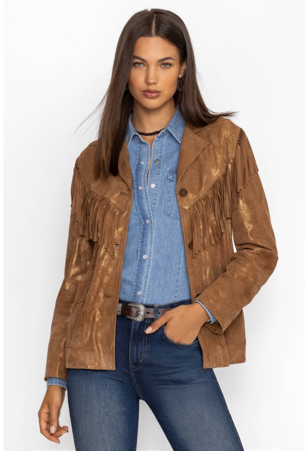 GOLD SHIMMER ITALIAN SUEDE FRINGE JACKET - Image 2