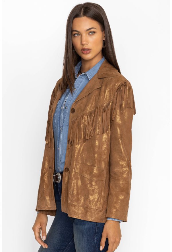 GOLD SHIMMER ITALIAN SUEDE FRINGE JACKET - Image 3