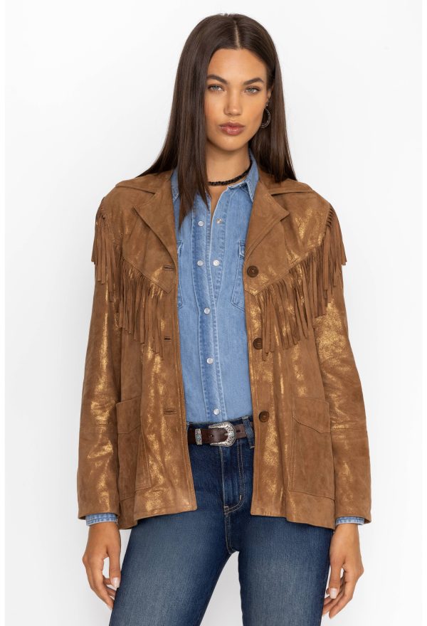 GOLD SHIMMER ITALIAN SUEDE FRINGE JACKET - Image 4