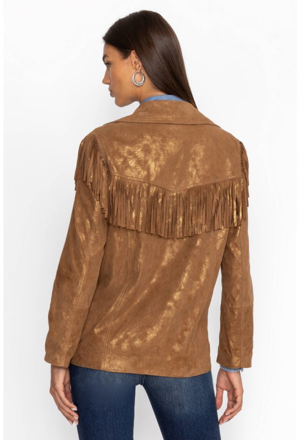 GOLD SHIMMER ITALIAN SUEDE FRINGE JACKET - Image 5