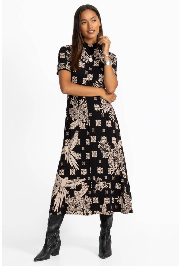 THE JANIE FAVORITE SHORT SLEEVE SEAMED MOCK NECK DRESS