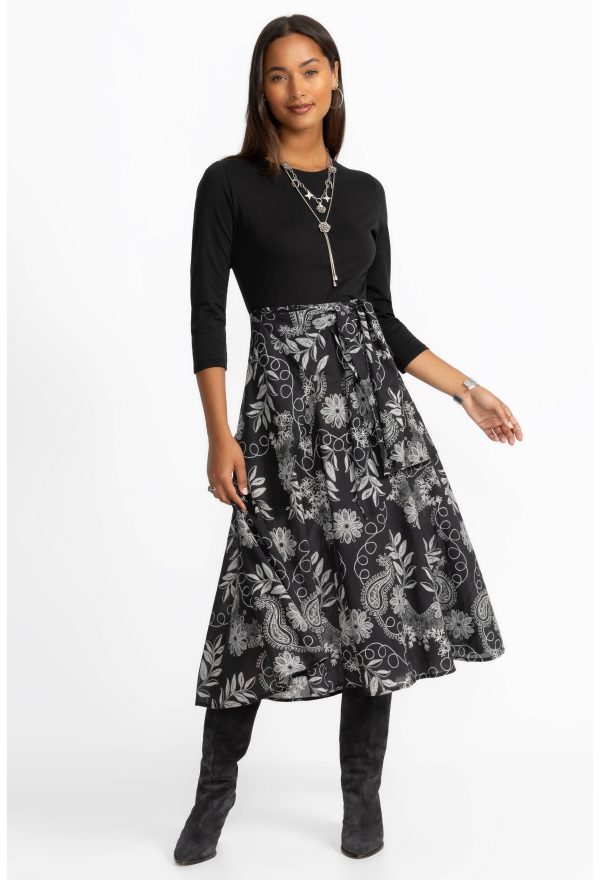 MIXED MEDIA WRAP TIE DRESS